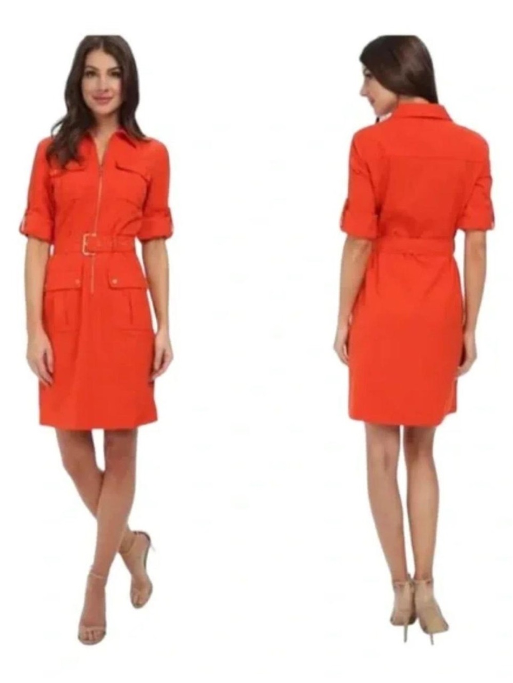Dressbarn Bright Orange Zipper-Front Dress